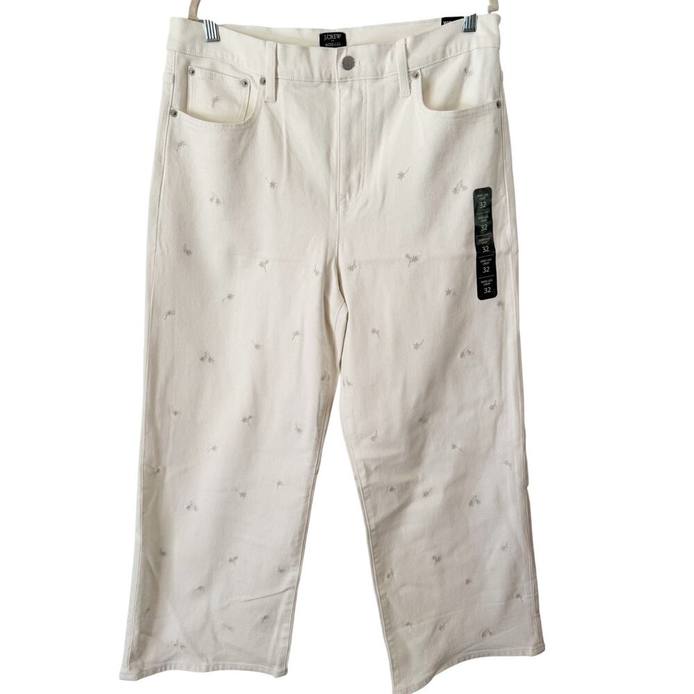 NWT J. Crew Wide Leg Floral Embroidered Jeans Women’s Size 32